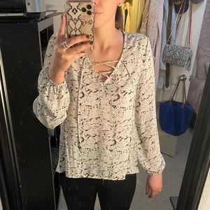 Snake skin lace up sheer long sleeve